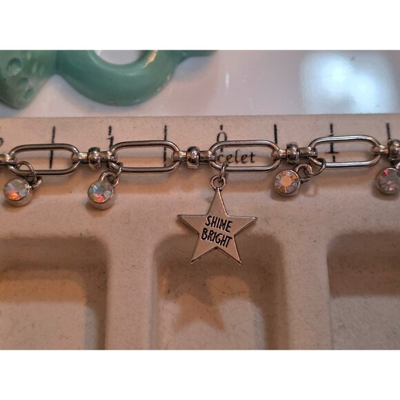 Silver Tone Bracelet With Crystal Charms & "Shine Bright" Star Pendant - Picture 6 of 6